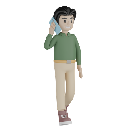 Hombre caminando y hablando por móvil  3D Illustration