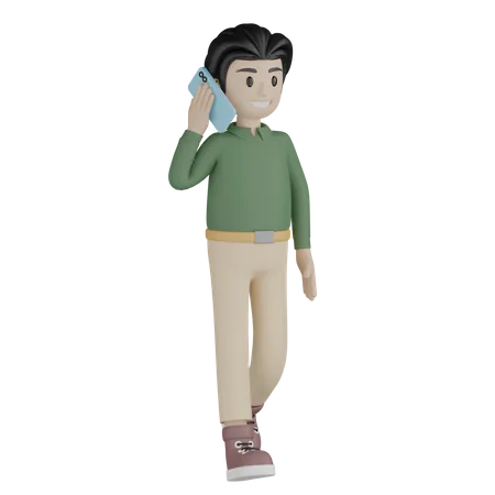 Hombre caminando y hablando por móvil  3D Illustration