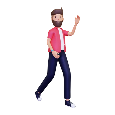 Hombre caminando y saludando  3D Illustration