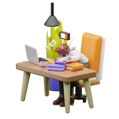 Hombre cansado del trabajo de oficina  3D Illustration