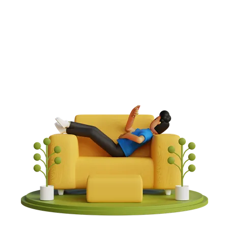 El hombre cansado está holgazaneando en la silla  3D Illustration