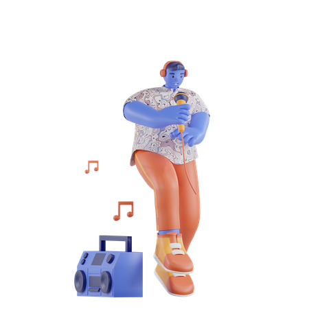 Hombre cantando música rap  3D Illustration