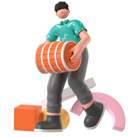 Hombre cargando barril de combustible  3D Illustration