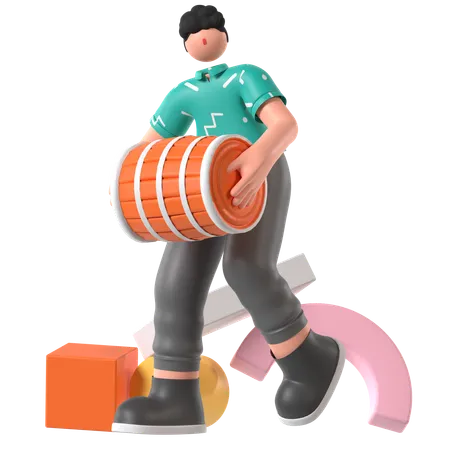 Hombre cargando barril de combustible  3D Illustration