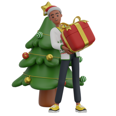 Hombre llevando caja de regalo  3D Illustration