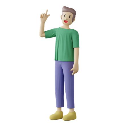 Hombre casual apuntando hacia arriba pose  3D Illustration