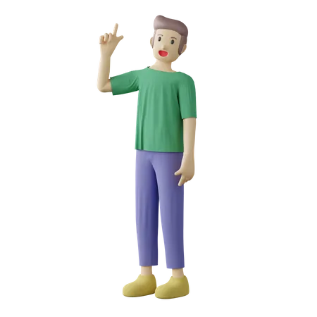 Hombre casual apuntando hacia arriba pose  3D Illustration