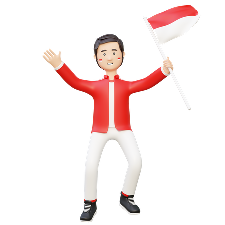 El hombre celebra el día de la independencia de Indonesia.  3D Illustration