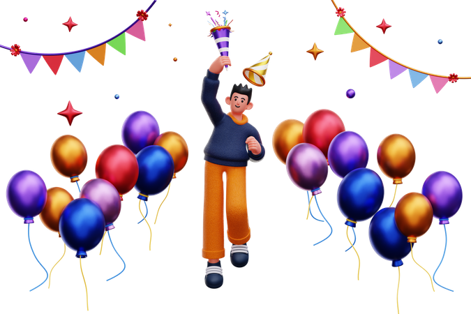 Hombre celebrando fiesta  3D Illustration