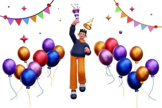 Hombre celebrando fiesta  3D Illustration