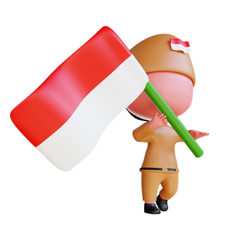 Hombre celebrando la independencia de Indonesia  3D Illustration