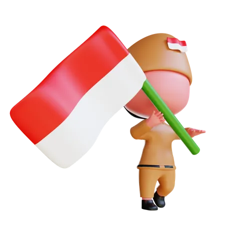 Hombre celebrando la independencia de Indonesia  3D Illustration