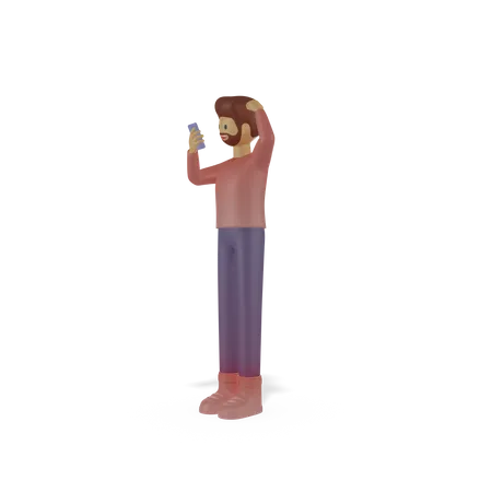 Hombre chateando por celular  3D Illustration