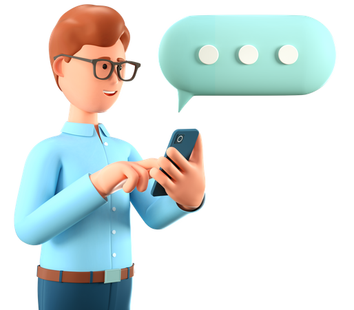Hombre charlando en el teléfono inteligente y la burbuja del habla  3D Illustration