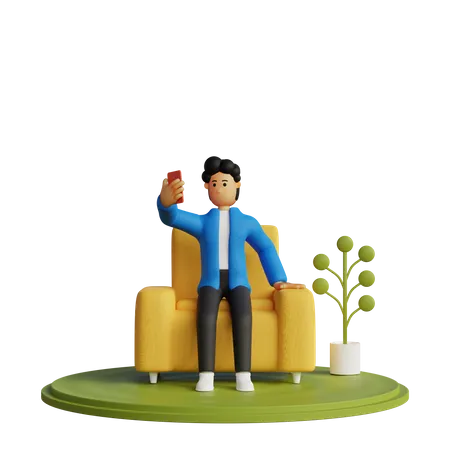 Hombre chateando en videollamada  3D Illustration