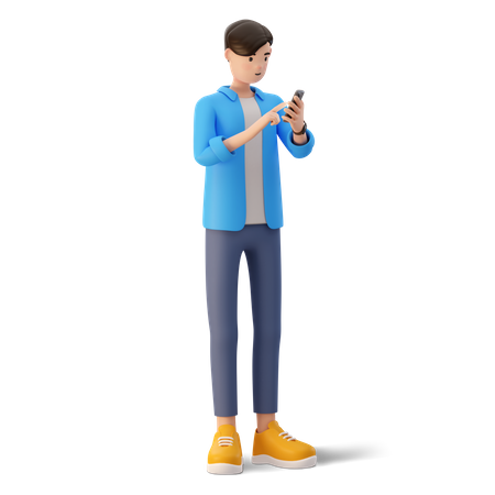 Hombre chateando por celular  3D Illustration