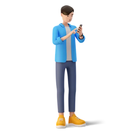 Hombre chateando por celular  3D Illustration