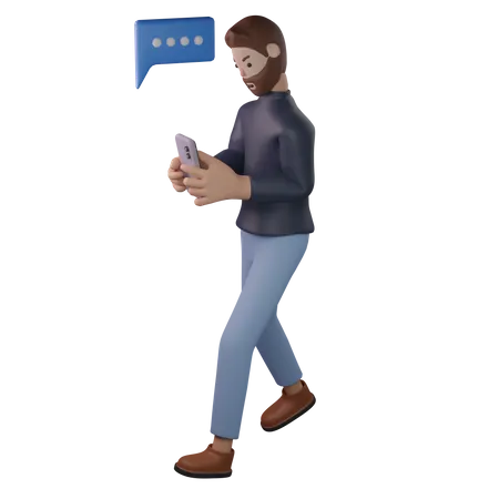 Hombre chateando en un teléfono inteligente  3D Illustration