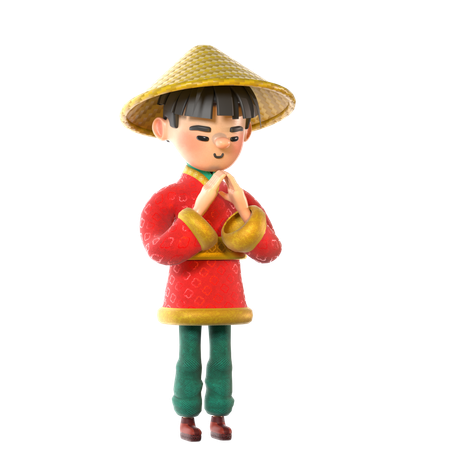 Hombre chino con posición respetuosa de la mano  3D Illustration