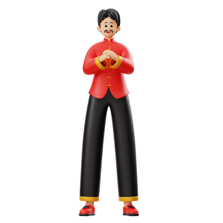 Hombre chino dando pose de pie  3D Illustration