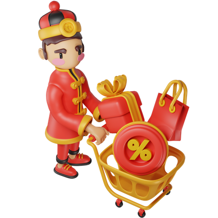 Hombre chino haciendo compras de venta  3D Icon