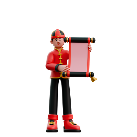 Hombre chino que lleva papel pergamino chino  3D Icon