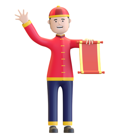 Hombre chino sosteniendo la letra de pergamino chino  3D Icon