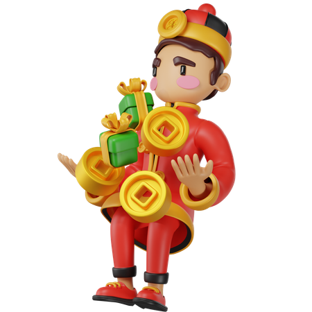 Hombre chino sostiene cajas de regalo  3D Icon