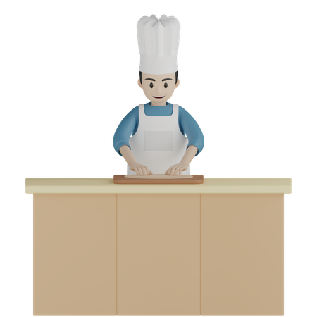 Cocinero masculino enrollando masa  3D Illustration