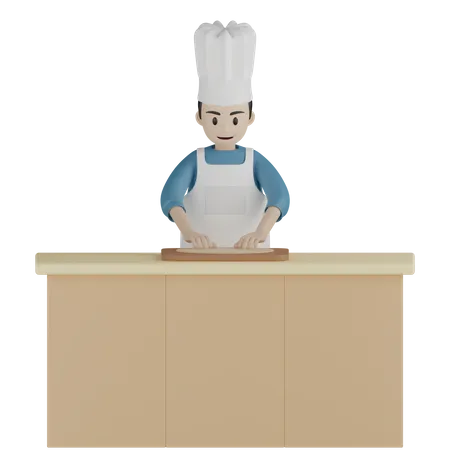 Cocinero masculino enrollando masa  3D Illustration