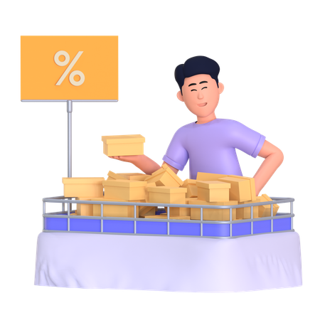 Hombre comprando producto de descuento  3D Illustration