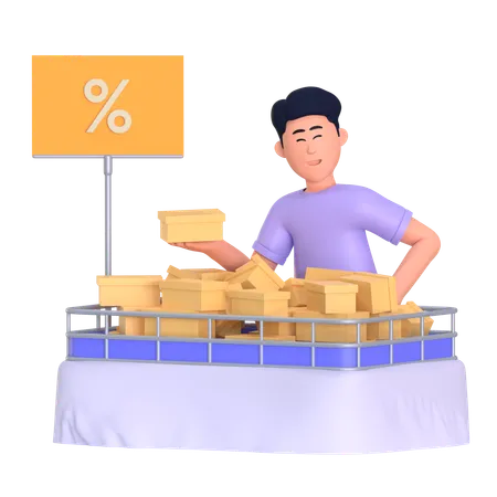 Hombre comprando producto de descuento  3D Illustration