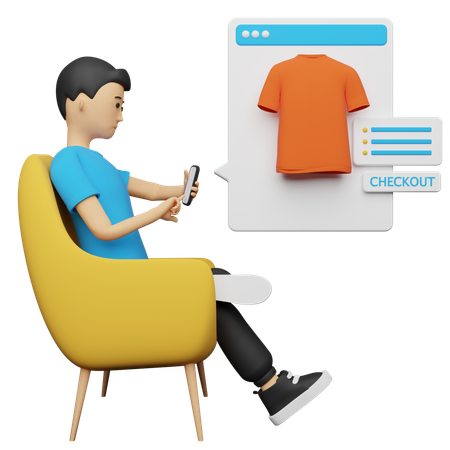 Hombre comprando ropa desde un sitio web  3D Illustration