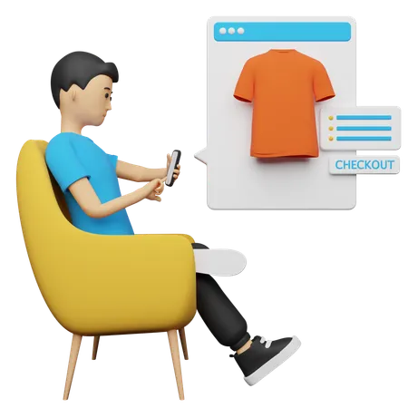 Hombre comprando ropa desde un sitio web  3D Illustration