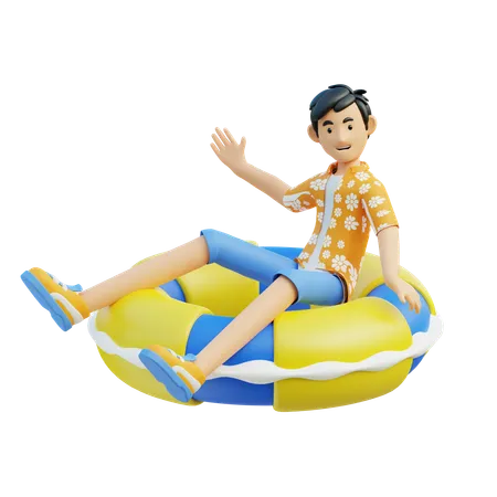 Hombre con anillo flotante  3D Illustration