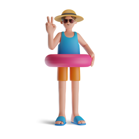 Hombre con anillo inflable  3D Illustration