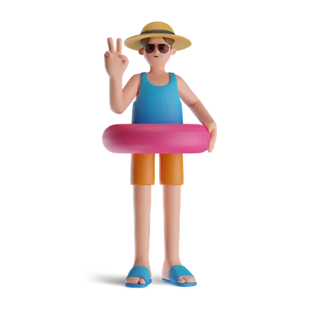 Hombre con anillo inflable  3D Illustration
