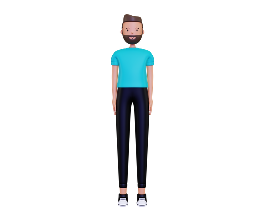 Hombre con barba de pie y dando pose.  3D Illustration