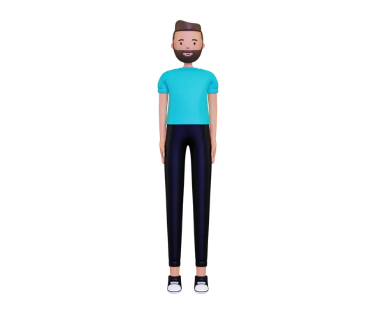 Hombre con barba de pie y dando pose.  3D Illustration