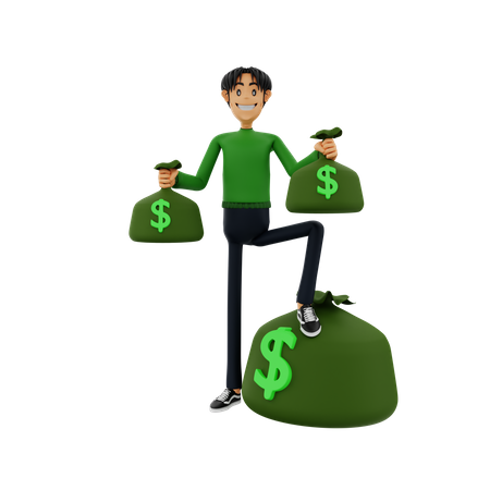 Hombre con bolsas de dinero  3D Illustration