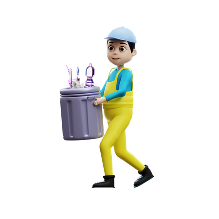 Hombre con bote de basura  3D Illustration