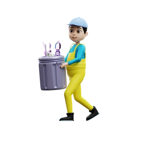 Hombre con bote de basura  3D Illustration