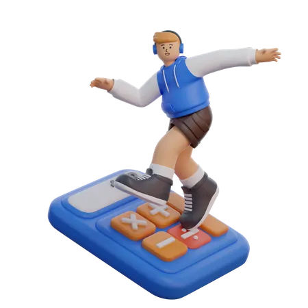 Hombre con calculadora  3D Illustration