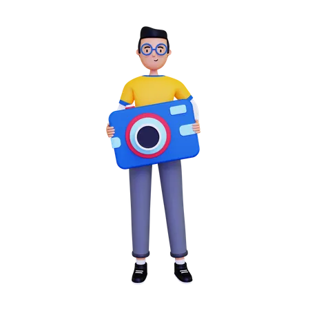Hombre con una cámara de bolsillo  3D Illustration