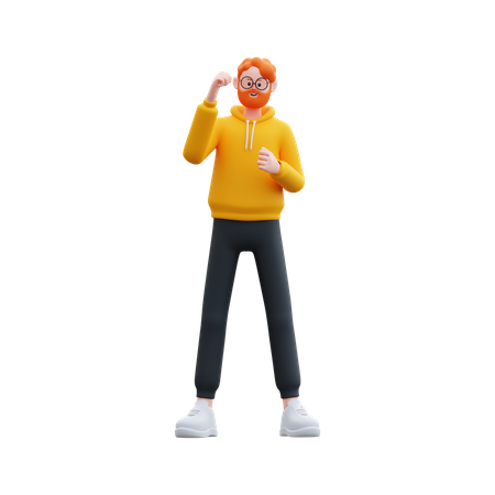 Hombre con capucha de pie mientras está emocionado  3D Icon