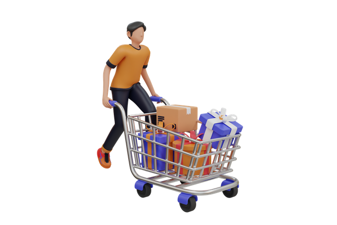 Hombre con carrito de compras  3D Illustration