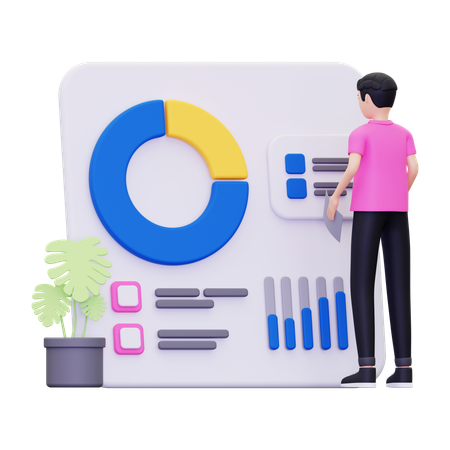 Hombre con datos de análisis empresarial  3D Illustration