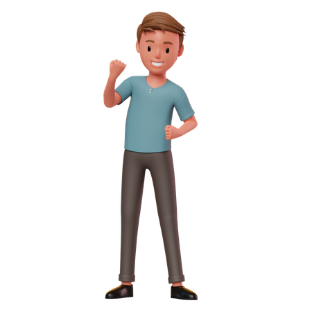 Hombre con gesto de mano de puño de éxito  3D Illustration