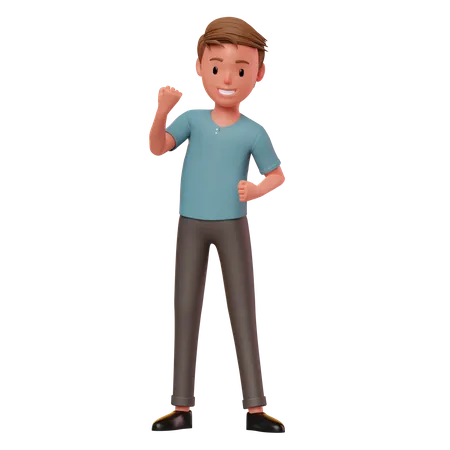 Hombre con gesto de mano de puño de éxito  3D Illustration