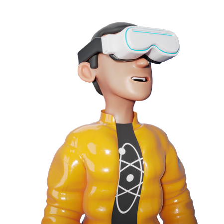 Hombre con gafas de realidad virtual  3D Illustration